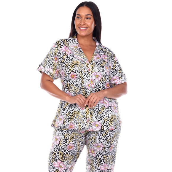 Plus Size Short Sleeve & Pants Tropical Pajama Set - Picture 5 of 5
